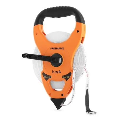 Freemans 50m Yellow Fiberglass Open Reel Measuring Tape for Construction Site Layout and Surveying VO50