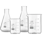 Bello (2pcs x 50ml), (2pcs x 100ml) Beakers and Conical Flasks with Graduation Marks, 3.3 Borosilicate Glass Material