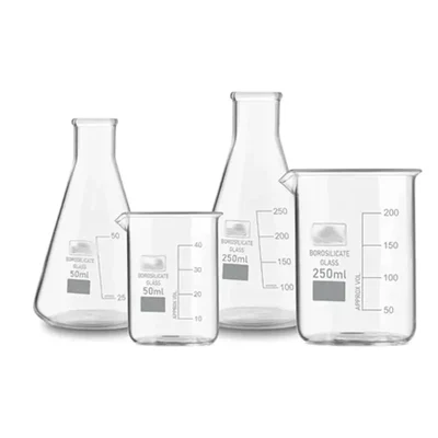 SBT Instruments 3.3 Borosilicate Glass 4pcs Combo of Beaker and Conical Flask 250ml, 50ml with Graduation Marks