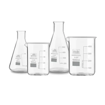 SBT Instruments 3.3 Borosilicate Glass 4pcs Combo of Beaker and Conical Flask 500ml, 50ml with Graduation Marks