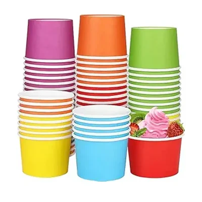 Horeca 50ml Pack of 200 Disposable Paper Ice-cream Cups Multicolor Round Leak Proof Freezer Safe