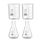 Bello Set of 4 Borosilicate 3.3 Glass Beaker and Conical Flask of 50 ml with Graduation Marks