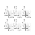 Bello Set of 12 Borosilicate 3.3 Glass Beaker and Conical Flask of 50 ml with Graduation Marks