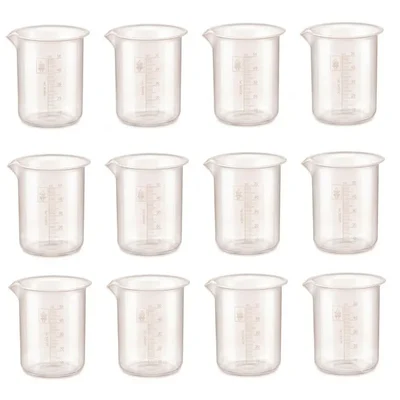 Labxprt 50ml Pack of 10 Laboratory Measurement Reusable Plastic Cup Transparent Body with Embossed Scale