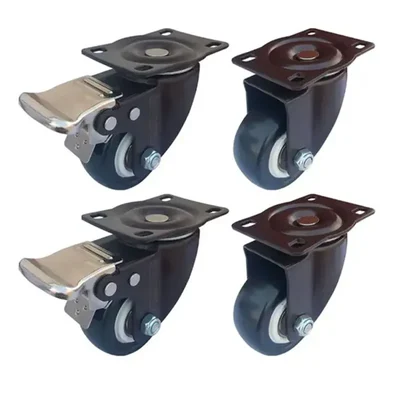 Ackwheel (A-91) Single Wheel Plate type Puff Castor 38 x 20 mm (With Double Brake), Load Capacity 100 Kg (Pack of 4 pcs)