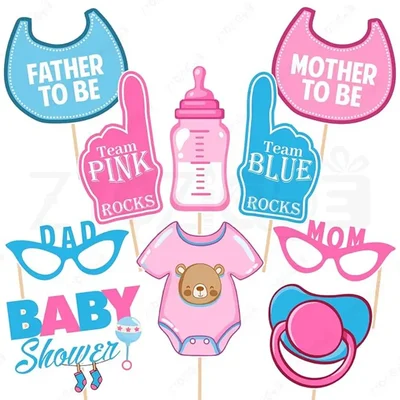 10-Piece Baby Shower Photo Booth Props Kit For Party Decorations Pink & Blue Glitter Reusable(Pack of 5)