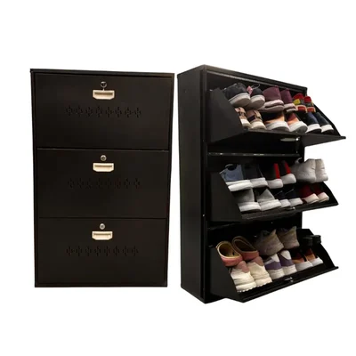 WELBUILT 51"H 26"W Wall Mounted 18 Pairs Metal Shoe Cabinet SC-3TIER-BRN