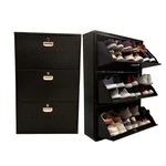 WELBUILT 51"H 26"W Wall Mounted 18 Pairs Metal Shoe Cabinet SC-3TIER-BRN