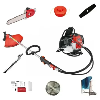Heavy Duty 2 Stroke 52cc Multi Attachment Backpack Brush Cutter / Trimmer With Chainsaw & Hedge Trimmer Attachment