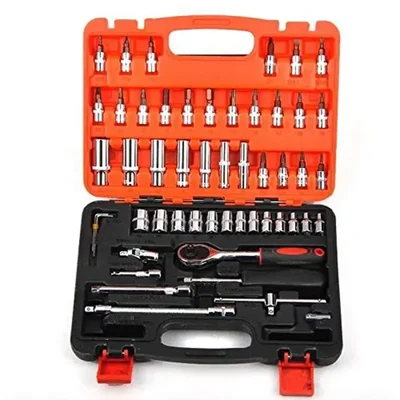 Premium Quality 1/4 Inch Drive 53 Pcs Hand Toolkit Premium Socket Wrench Tool Set with Blow Case