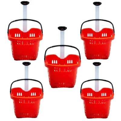 Bigapple Liter Capacity Pack Of 5 Heavy Weight King Shopping Basket with Wheels and Aluminium Handle | BA-Basket56L