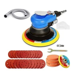 Krost 5" & 6" Pneumatic Random Orbital Palm Sander for Wood, Composites, Metal with Accessories