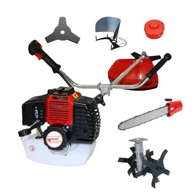 Jaiveer 5 in 1, 2 Stroke 52CC Sidepack Premium Brush Cutter with Tiller & Polesaw Attachment
