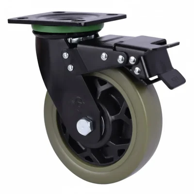 Heavy Duty 340 kg Load Capacity 5 inch (125 mm) Swivel with Brake Type Double Ball Bearing YUPA Green Caster Wheel