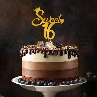 Metallic Gold Sweet 16 Acrylic Cake Topper For 16th Birthday Party Reusable Crown Design(Pack of 5)