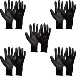 Ansell EDGE 48-126 Polyester Material Palm Coated Light-Weight Black Safety Gloves - Pack of 5