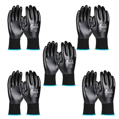 Fortuner Full Dip Nitrile Coated Safety Hand Gloves Black on Black ( 5 Pair )