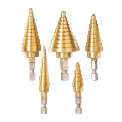 Ingco 5-Piece HSS 4341 Step Drill Bit Set | 1/4" Hex Shank | 4-35mm Metal Sheet Hole Cutter with Storage Box AKSDS2051