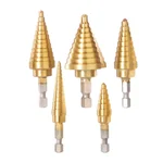 Ingco 5-Piece HSS 4341 Step Drill Bit Set | 1/4" Hex Shank | 4-35mm Metal Sheet Hole Cutter with Storage Box AKSDS2051
