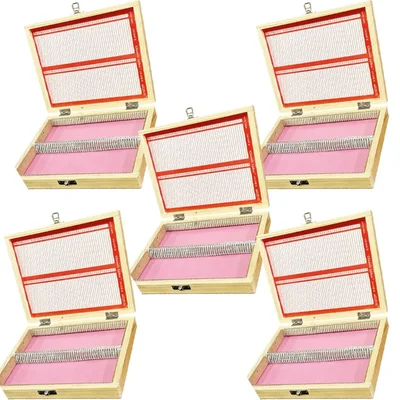 SBT Instruments 5 Pcs Wooden Microscope Slide Storage Box, 100 Slide Capacity Each