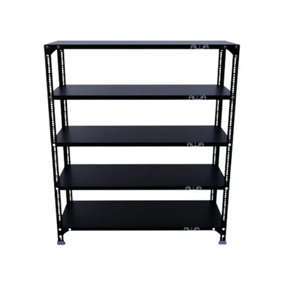 Alija 48 x 41 x 15 Inch 5 Shelves Slotted Angle Metal Rack For Multipurpose uses ( Colour - Black) (Gauge-22 gauge shelves, 16 gauge angle)