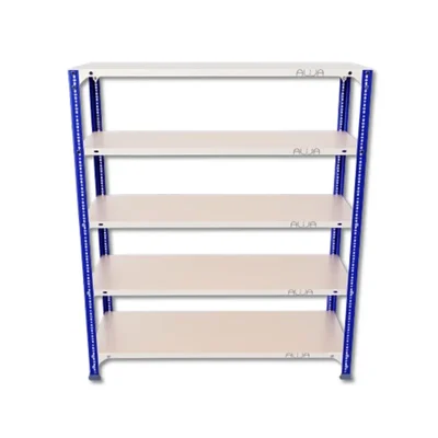 Alija 48 x 41 x 15 Inch 5 Shelves Slotted Angle Metal Rack For Multipurpose uses ( Blue & Ivory)(Gauge- 22 gauge shelves, 16 gauge angle)