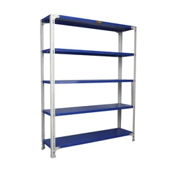 Premium Quality 36 x 35 x 9 Inch 5 Shelves Powder Coated Metal Rack For Multipurpose Use (24 Gauge Shelf & 18 Gauge Angle)(Color-Blue Shelves & Ivory Angle)
