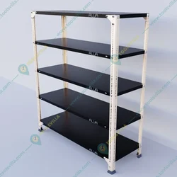 Alija 48 x 41 x 15 Inch 5 Shelves Slotted Angle Metal Rack For Multipurpose uses (Ivory Angle & Black Shelves )(Gauge-22 gauge shelves, 16 gauge angle)
