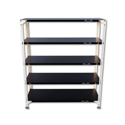 Alija 48 x 41 x 15 Inch 5 Shelves Slotted Angle Metal Rack For Multipurpose uses (Ivory Angle & Black Shelves )(Gauge-22 gauge shelves, 16 gauge angle)