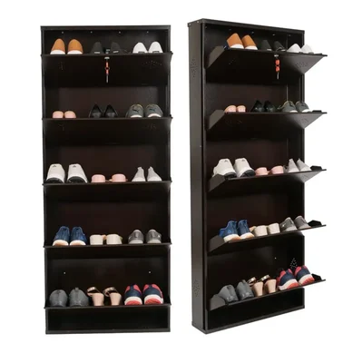 Heavy Duty 5.57 x 2.31 x 1 Feet 5 Shelves Wall Mounted Shoe Rack (Brown Color)