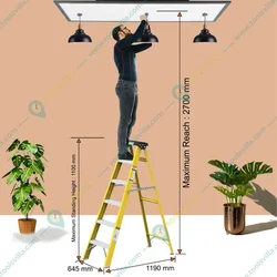 Vishwakarma 5 Steps FRP (Fiberglass) 1.82 m Single Sided Self Supporting Ladder Including Tool Storage Platform at The Top