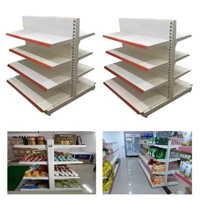 Premium Quality 8 Shelves (5 x 3 Feet) Center/Double Sided Gondola Rack Of One Main Unit and One Add On Unit