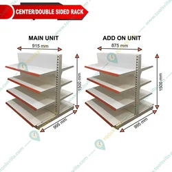 Premium Quality 8 Shelves (5 x 3 Feet) Center/Double Sided Gondola Rack Of One Main Unit and One Add On Unit