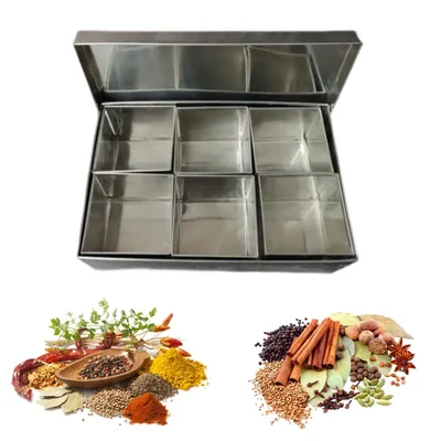 Commercial 6 Compartment 500g Capacity SS Masala Peti or Containers