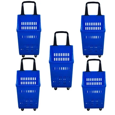 Bigapple 60 Liter Pack Of 5 Shopping Baskets with wheels (Color-Blue)