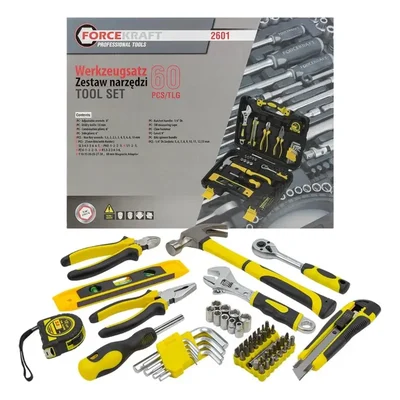 FORCEKRAFT 60‑Piece Professional Hand Tool Kit – Socket, Spanner, Screwdriver Set for Workshop & Home Use (FK‑2601)