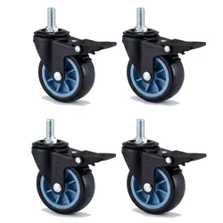 Heavy Duty 2.5 inch / 63 mm Pack of 4 Thread Type With Brake Plain Bore PU Caster Wheel