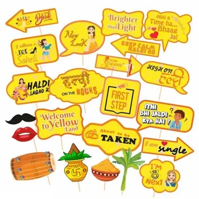 22 Pcs Haldi Photo Props For Bride & Family 300GSM Cardstock(Pack of 3)