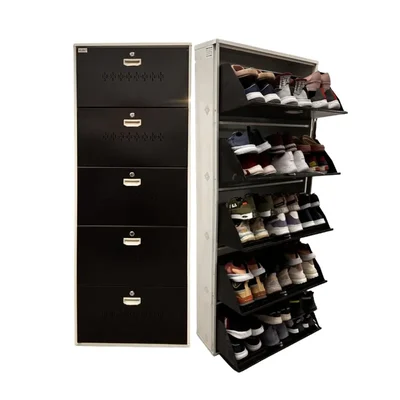 WELBUILT 67"H 26"W Wall Mounted 30 Pairs Metal Shoe Cabinet WELBUILT-SC-5D-OWBR