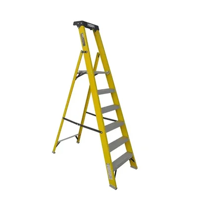 Youngman FRP Fiberglass 5-Step Swing Type - Platform Ladder Including Tool Storage Platform at The Top (5 Steps + Platform)