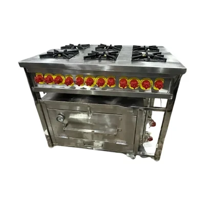 Commercial 42x30x32 inch 6 burner range with Pizza oven, Stainless Steel Body