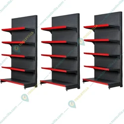 Premium Quality 6 feet x 3 feet 5 Shelves Slotted Channel Display Rack/Wall Rack Black Colour - (Set Of 3)