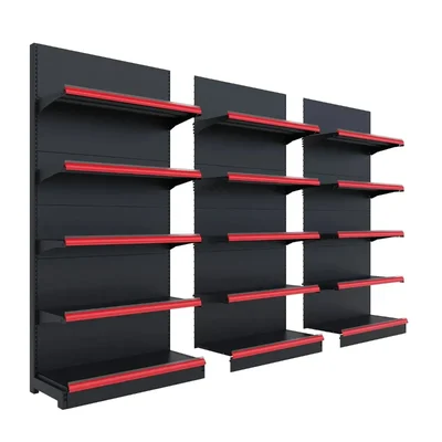 Premium Quality 6 feet x 3 feet 5 Shelves Slotted Channel Display Rack/Wall Rack Black Colour - (Set Of 3)