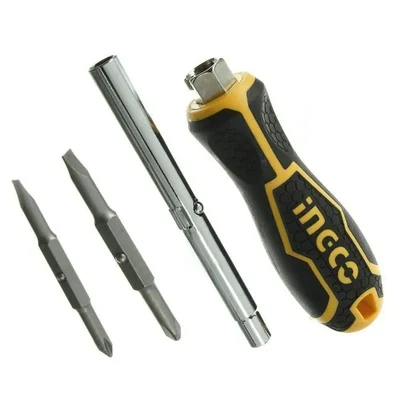 INGCO 6 in 1 Screwdriver Set with 2pcs Socket & 2pcs Two-Way Bit, 1pcs Interchangeable Handle (AKISD0608)