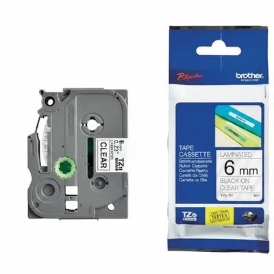 Brother 6mm Ultra Narrow Black on Clear Laminated Heavy Duty Waterproof Thermal Transfer Label Printer Tape TZE-111