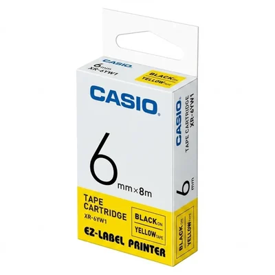 Casio 6mm Black on Yellow High-Visibility Ultra-Narrow Micro Labeling Tape Cartridge XR-6YW1
