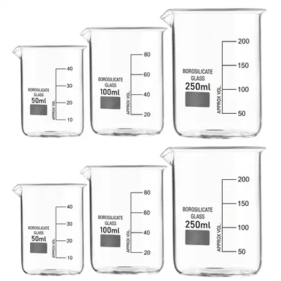 Cometek Borosilicate Glass Beaker Set of 6(50ml x2,100ml x2, 250ml x2,) Heat Resistant for Lab Home& DIY Use