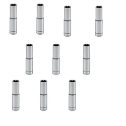 Keaa 10 Pcs 1/4 Inch Drive 6 Point Deep Socket 12 mm Chrome Vanadium Metric Extra Reach Durable Hand Tool for Fasteners