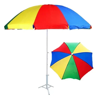 Premium Quality 7 Feet Outdoor Umbrella With Tripod Stand For Garden, Beach, Terrace (Color-Multi Color)