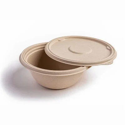 750ml Bagasse Bowl Heavy Duty Compostable Disposable Round Container with Lid Natural Brown (Pack of 300)